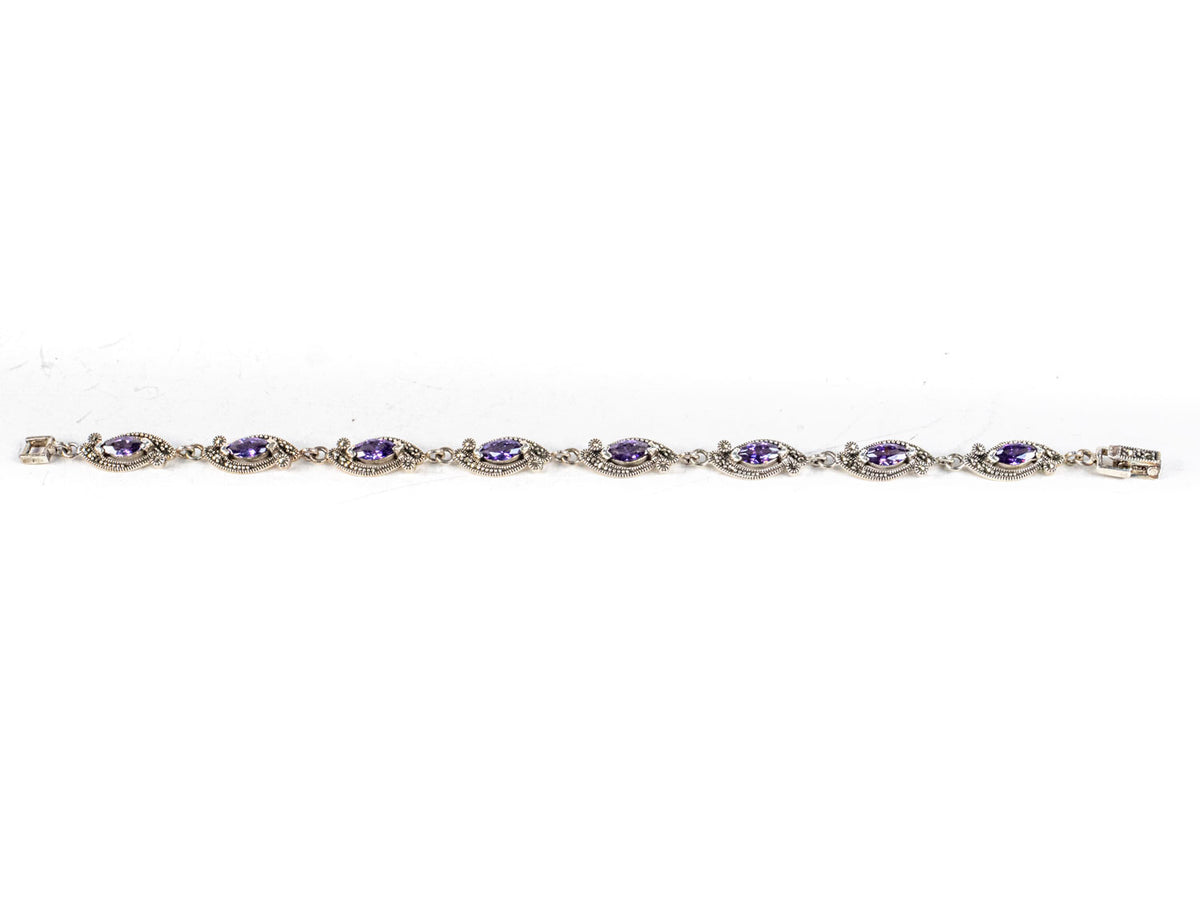 Bratara STILL, Argint 925 - Marime 19cm x 7.5mm, Reglabila, Zirconia si Marcasite, Violet