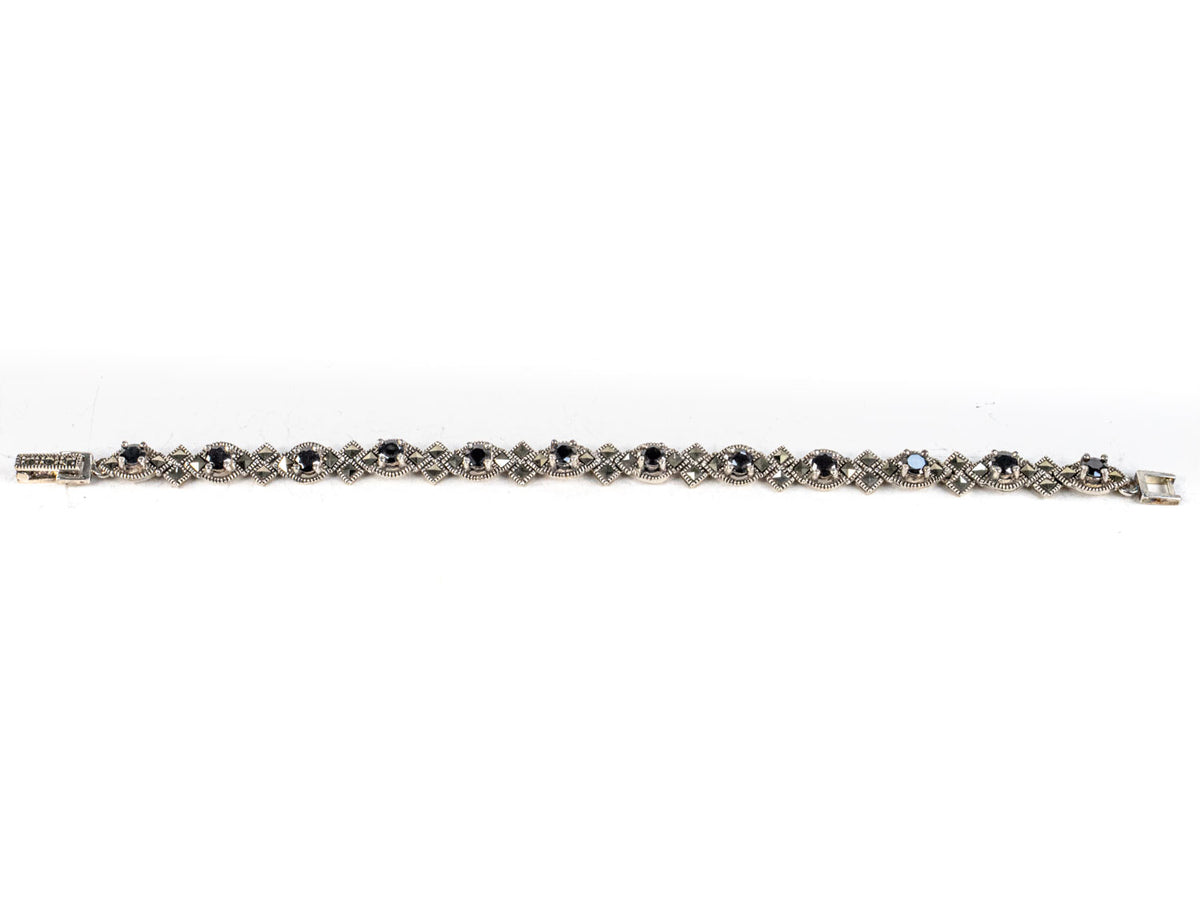 Bratara STILL, Argint 925 - Marime 17.5cm x 7mm, Reglabila, Zirconia si Marcasite, Negru