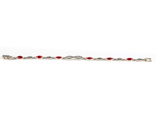 Bratara STILL, Argint 925 - Marime 18cm x 4mm, Reglabila, Zirconia si Marcasite, Rosu