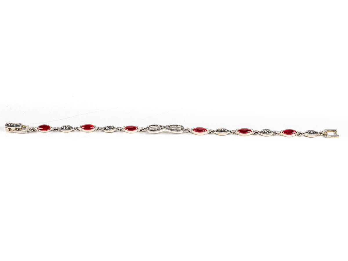 Bratara STILL, Argint 925 - Marime 18cm x 4mm, Reglabila, Zirconia si Marcasite, Rosu