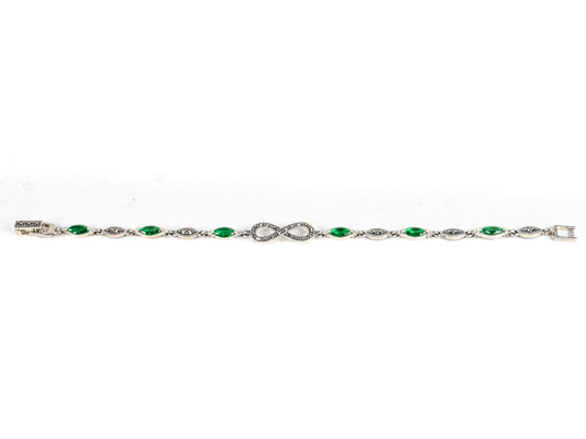 Bratara STILL, Argint 925 - Marime 18cm x 4mm, Reglabila, Zirconia si Marcasite, Verde