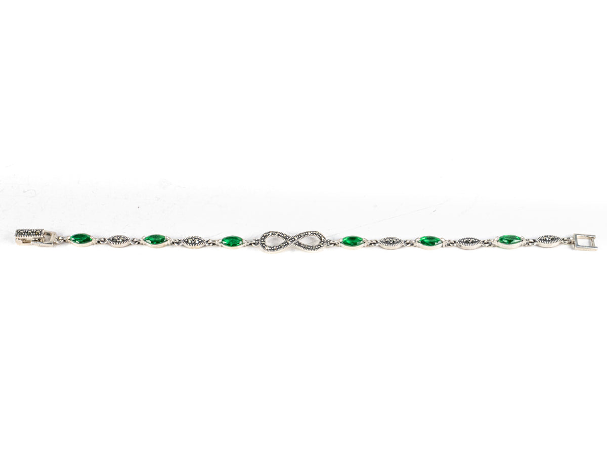 Bratara STILL, Argint 925 - Marime 18cm x 4mm, Reglabila, Zirconia si Marcasite, Verde