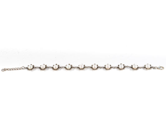 Bratara STILL, Argint 925 - Marime 22cm x 12.5mm, Reglabila, Perle de Cultura si Marcasite, Alb Sidefat