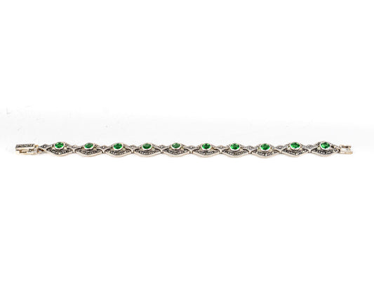 Bratara STILL, Argint 925 - Marime 17cm x 9.7mm, Reglabila, Zirconia si Marcasite, Verde