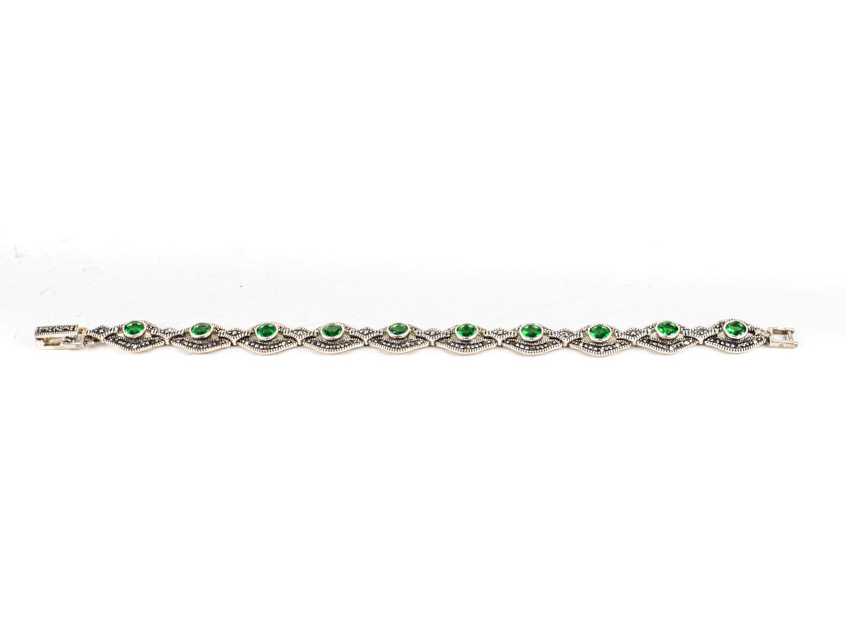 Bratara STILL, Argint 925 - Marime 17cm x 9.7mm, Reglabila, Zirconia si Marcasite, Verde