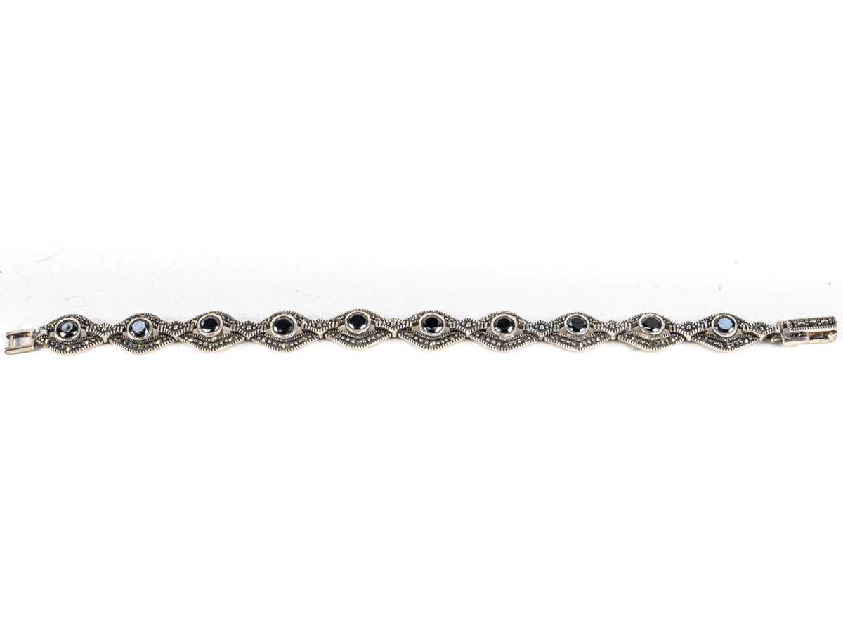 Bratara STILL, Argint 925 - Marime 17mm x 9.7mm, Reglabila, Zirconia si Marcasite, Negru