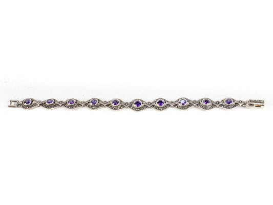 Bratara STILL, Argint 925 - Marime 17cm x 9.7mm, Reglabila, Zirconia si Marcasite, Violet