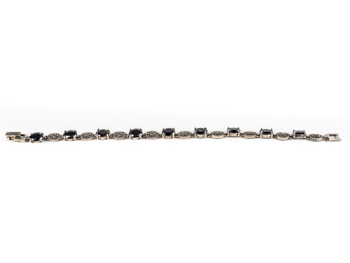 Bratara STILL, Argint 925 - Marime 18cm x 5mm, Reglabila, Zirconia si Marcasite, Negru