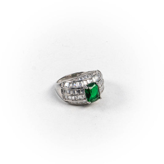 Inel STILL, Argint 925 - Marime 8, Zirconia, Verde si Incolor