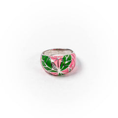 Inel STILL, Argint 925 - Marime 9, Email, Verde-Roz