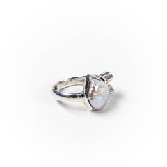 Inel STILL, Argint 925 - Marime 9, Perla Baroc si Rubin, Alb Sidefat