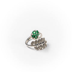 Inel STILL, Argint 925 - Marime 6,5, Zirconia si Marcasite, Verde-Gri Metalic