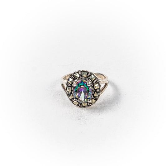 Inel STILL, Argint 925 - Marime 9, Topaz Mistic si Marcasite, Multicolor