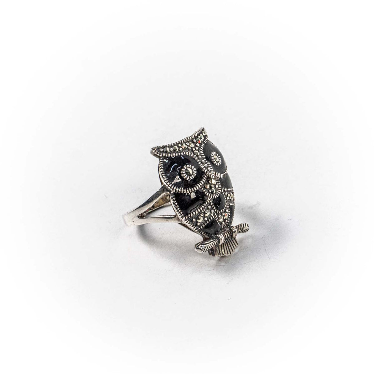 Inel STILL, Argint 925 - Marime 7, Onix si Marcasite, Negru-Gri Metalic