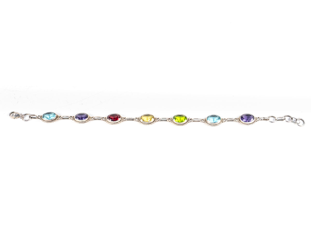 Bratara STILL, Argint 925 - Marime 19cm x 8.5mm, Reglabila, Pietre Semipretioase, Multicolor