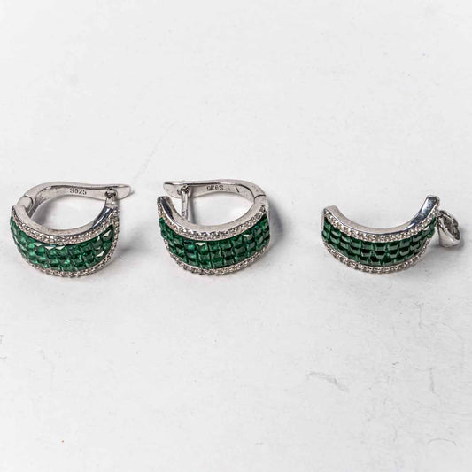 Set Bijuterii STILL Argint 925 - Pandantiv, Cercei, Smarald si Zirconia, Verde