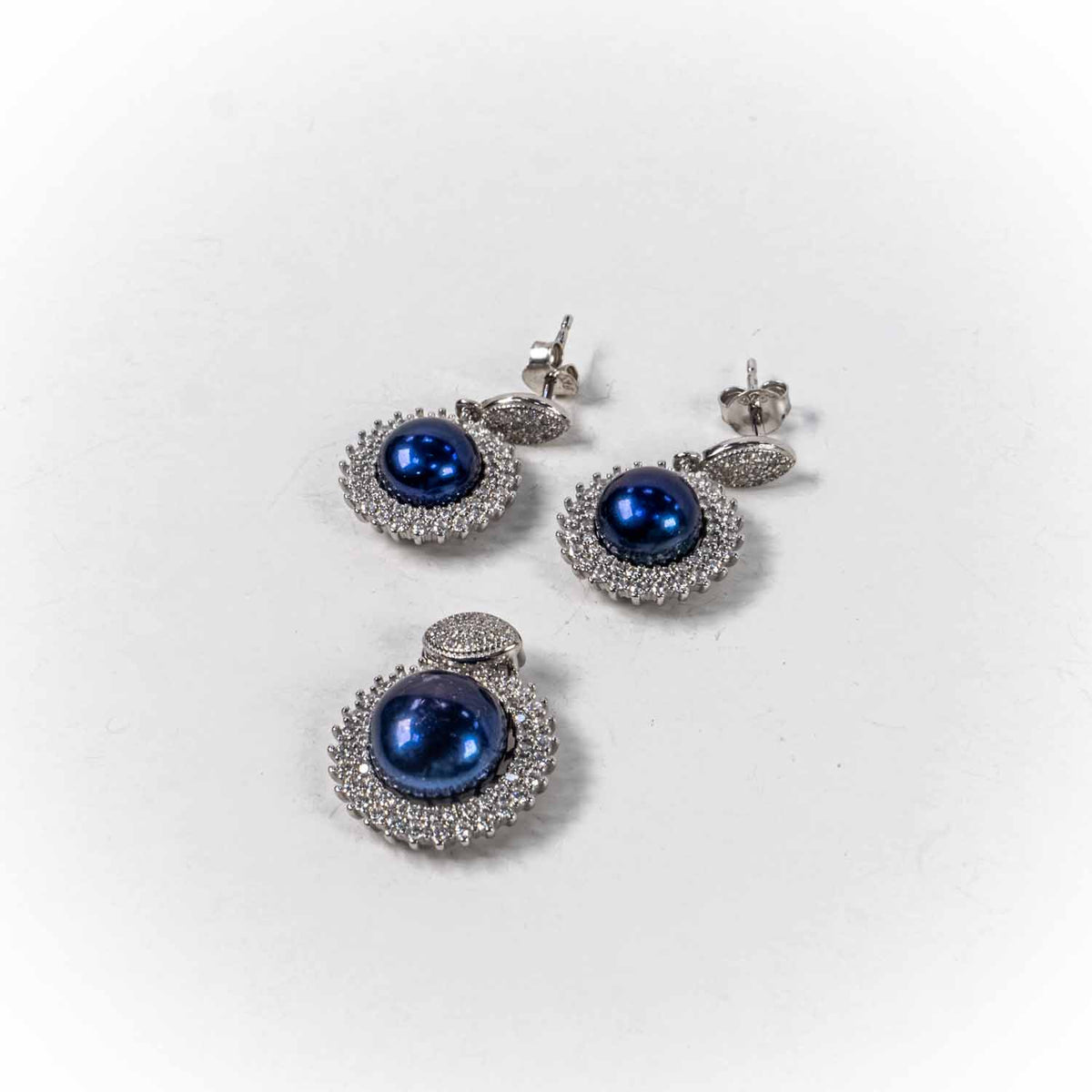 Set Bijuterii STILL Argint 925 - Pandantiv, Cercei, Perle de Cultura si Zirconia, Albastru