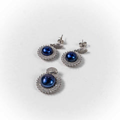 Set Bijuterii STILL Argint 925 - Pandantiv, Cercei, Perle de Cultura si Zirconia, Albastru