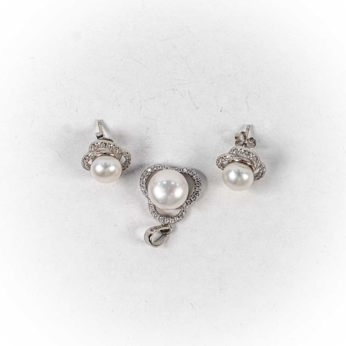 Set Bijuterii STILL Argint 925 - Pandantiv, Cercei, Perle de Cultura si Zirconia, Alb Sidefat