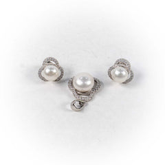 Set Bijuterii STILL Argint 925 - Pandantiv, Cercei, Perle de Cultura si Zirconia, Alb Sidefat