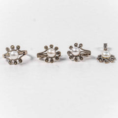 Set Bijuterii STILL Argint 925 - Pandantiv,  Inel,  Cercei, Perle de Cultura si Marcasite, Marime Inel 7, Alb Sidefat