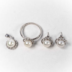 Set Bijuterii STILL Argint 925 - Pandantiv,  Inel,  Cercei, Perla de Cultura si Zirconia, Marime Inel 8,5, Alb sidefat