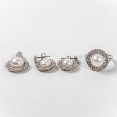 Set Bijuterii STILL Argint 925 - Pandantiv,  Inel,  Cercei, Perla de Cultura si Zirconia, Marime Inel 8, Alb sidefat