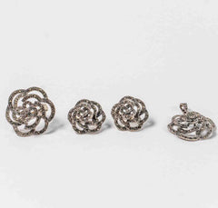 Set Bijuterii STILL Argint 925 - Pandantiv,  Inel,  Cercei, Marcasite, Marime Inel 6, Gri Metalic