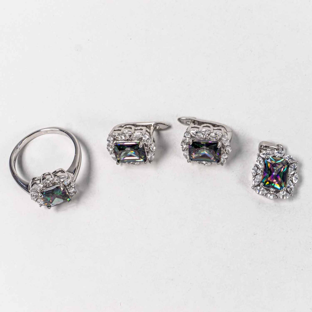 Set Bijuterii STILL Argint 925 - Pandantiv,  Inel,  Cercei, Topaz Mistic, Marime Inel 8, Multicolor