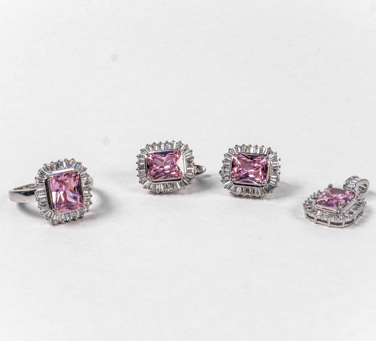 Set Bijuterii STILL Argint 925 - Pandantiv,  Inel,  Cercei, Zirconia, Marime Inel 6,5, Roz