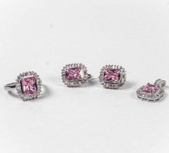 Set Bijuterii STILL Argint 925 - Pandantiv,  Inel,  Cercei, Zirconia, Marime Inel 6,5, Roz