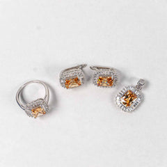 Set Bijuterii STILL Argint 925 - Pandantiv,  Inel,  Cercei, Morganit si Zirconia, Marime Inel 6, Piersiciu