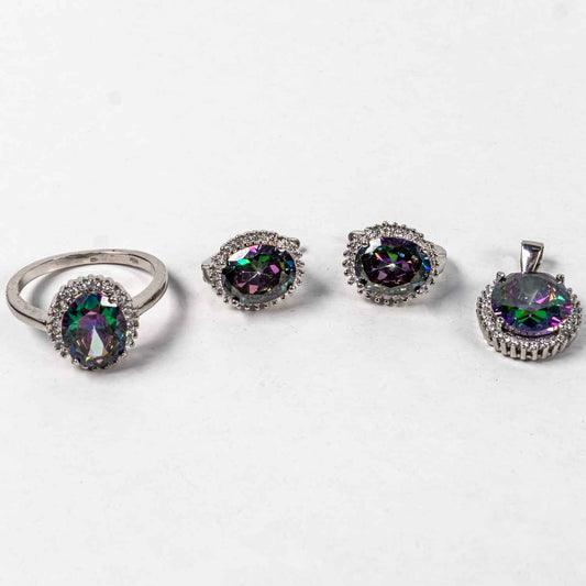 Set Bijuterii STILL Argint 925 - Pandantiv,  Inel,  Cercei, Topaz Mistic, Marime Inel 6.5 Multicolor