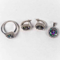 Set Bijuterii STILL Argint 925 - Pandantiv,  Inel,  Cercei, Topaz Mistic, Marime Inel 8, Multicolor