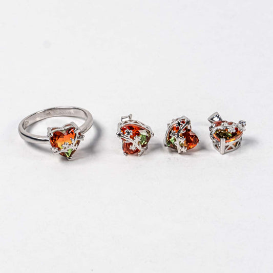 Set Bijuterii STILL Argint 925 - Pandantiv,  Inel,  Cercei, Turmalina Policroma, Marime Inel 7, Multicolor