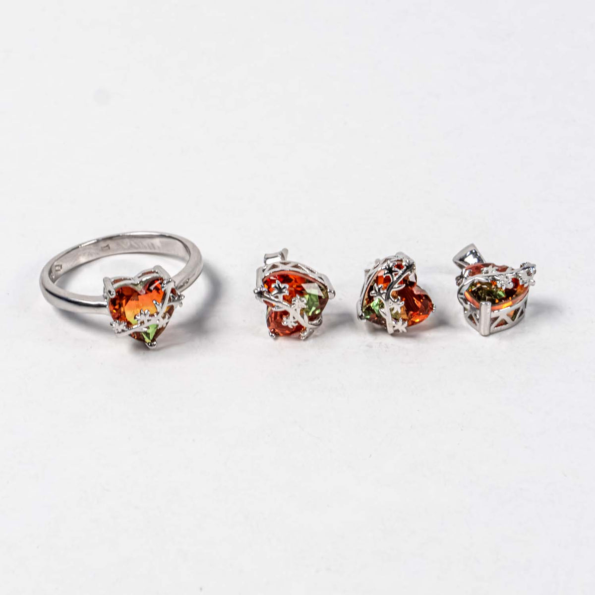 Set Bijuterii STILL Argint 925 - Pandantiv,  Inel,  Cercei, Turmalina Policroma, Marime Inel 7, Multicolor