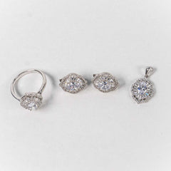 Set Bijuterii STILL Argint 925 - Pandantiv,  Inel,  Cercei, Zirconia, Marime Inel 8, Incolor