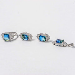 Set Bijuterii STILL Argint 925 - Pandantiv,  Inel,  Cercei, Topaz, Marime Inel 8, Albastru