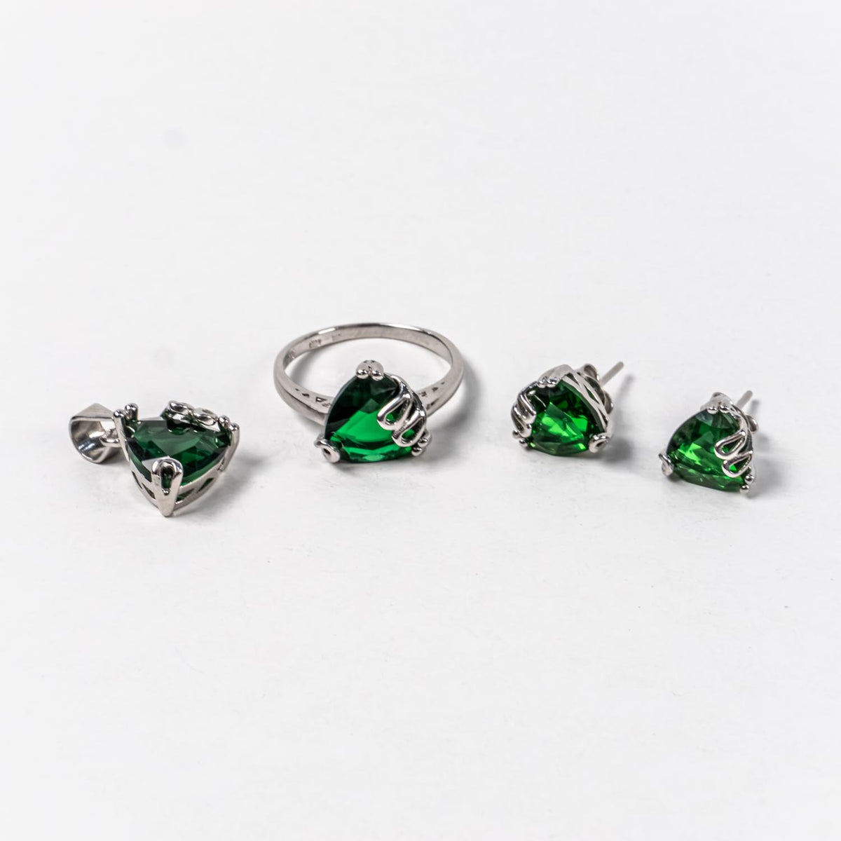 Set Bijuterii STILL Argint 925 - Pandantiv,  Inel,  Cercei, Zirconia, Marime Inel 7, Verde