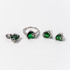 Set Bijuterii STILL Argint 925 - Pandantiv,  Inel,  Cercei, Zirconia, Marime Inel 7, Verde