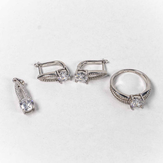 Set Bijuterii STILL Argint 925 - Pandantiv,  Inel,  Cercei, Zirconia, Marime Inel 8, Incolor