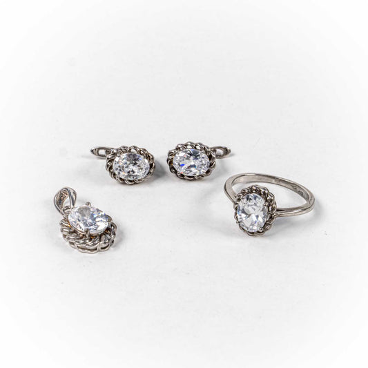 Set Bijuterii STILL Argint 925 - Pandantiv,  Inel,  Cercei, Zirconia, Marime Inel 6, Incolor