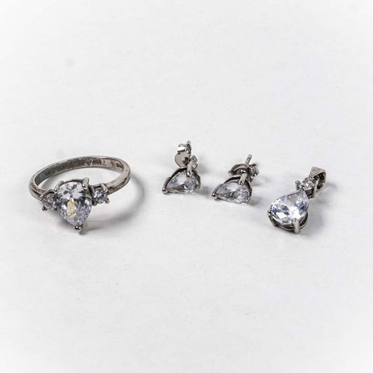 Set Bijuterii STILL Argint 925 - Pandantiv,  Inel,  Cercei, Zirconia, Marime Inel 8, Incolor