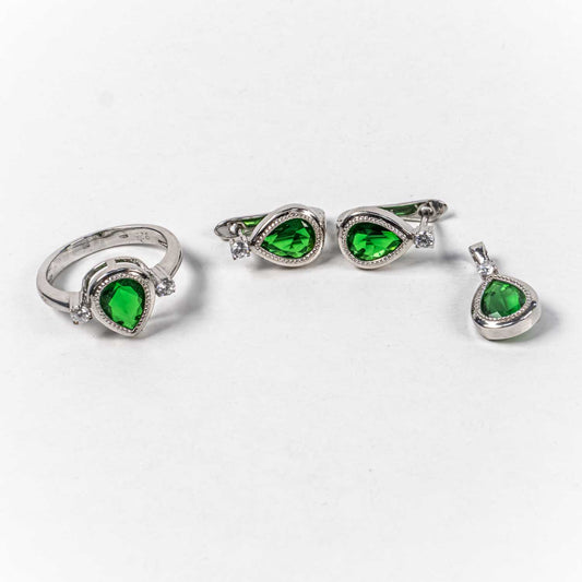 Set Bijuterii STILL Argint 925 - Pandantiv,  Inel,  Cercei, Zirconia, Marime Inel 8,9, Verde