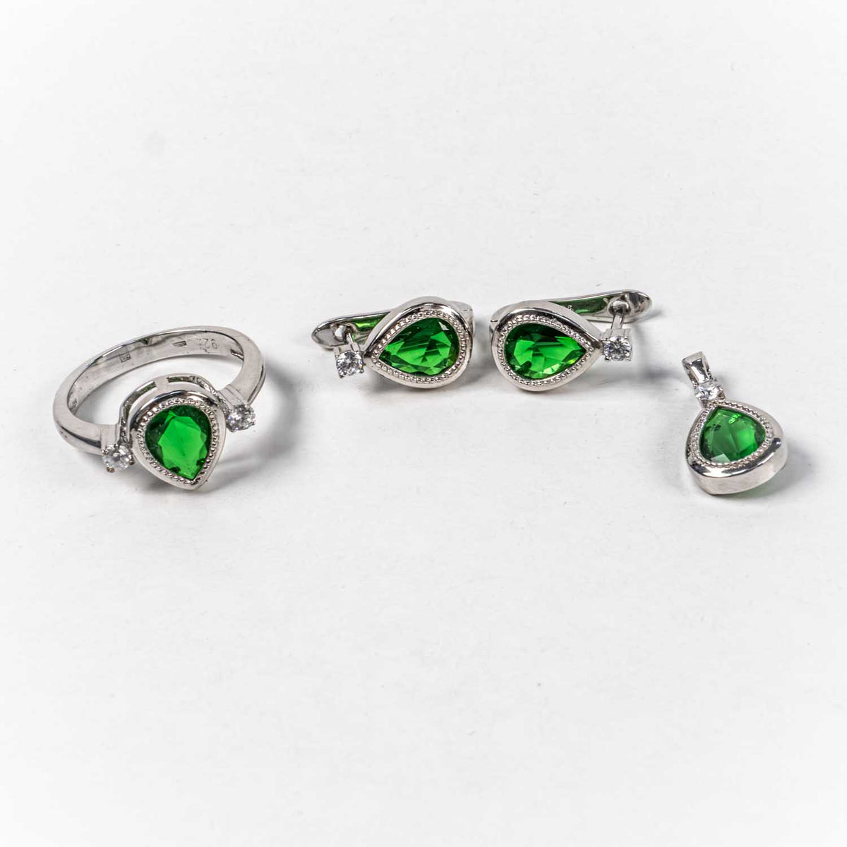 Set Bijuterii STILL Argint 925 - Pandantiv,  Inel,  Cercei, Zirconia, Marime Inel 7, Verde