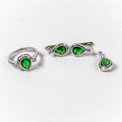 Set Bijuterii STILL Argint 925 - Pandantiv,  Inel,  Cercei, Zirconia, Marime Inel 7, Verde