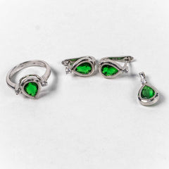 Set Bijuterii STILL Argint 925 - Pandantiv,  Inel,  Cercei, Zirconia, Marime Inel 7, Verde