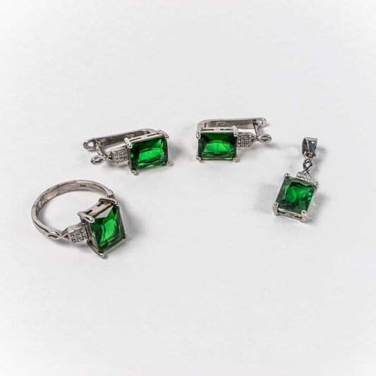 Set Bijuterii STILL Argint 925 - Pandantiv,  Inel,  Cercei, Zirconia, Marime Inel 7, Verde