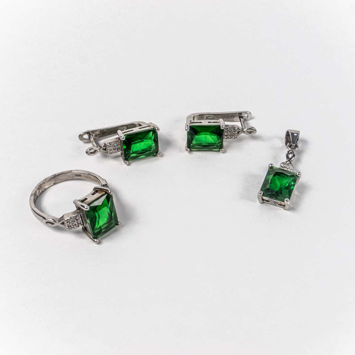 Set Bijuterii STILL Argint 925 - Pandantiv,  Inel,  Cercei, Zirconia, Marime Inel 7, Verde