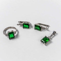 Set Bijuterii STILL Argint 925 - Pandantiv,  Inel,  Cercei, Zirconia, Marime Inel 7, Verde